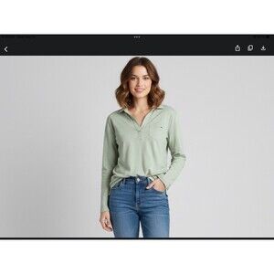 Vineyard Vines Women's Long Sleeve Henley Polo Light Green/Sage Size Large Prep